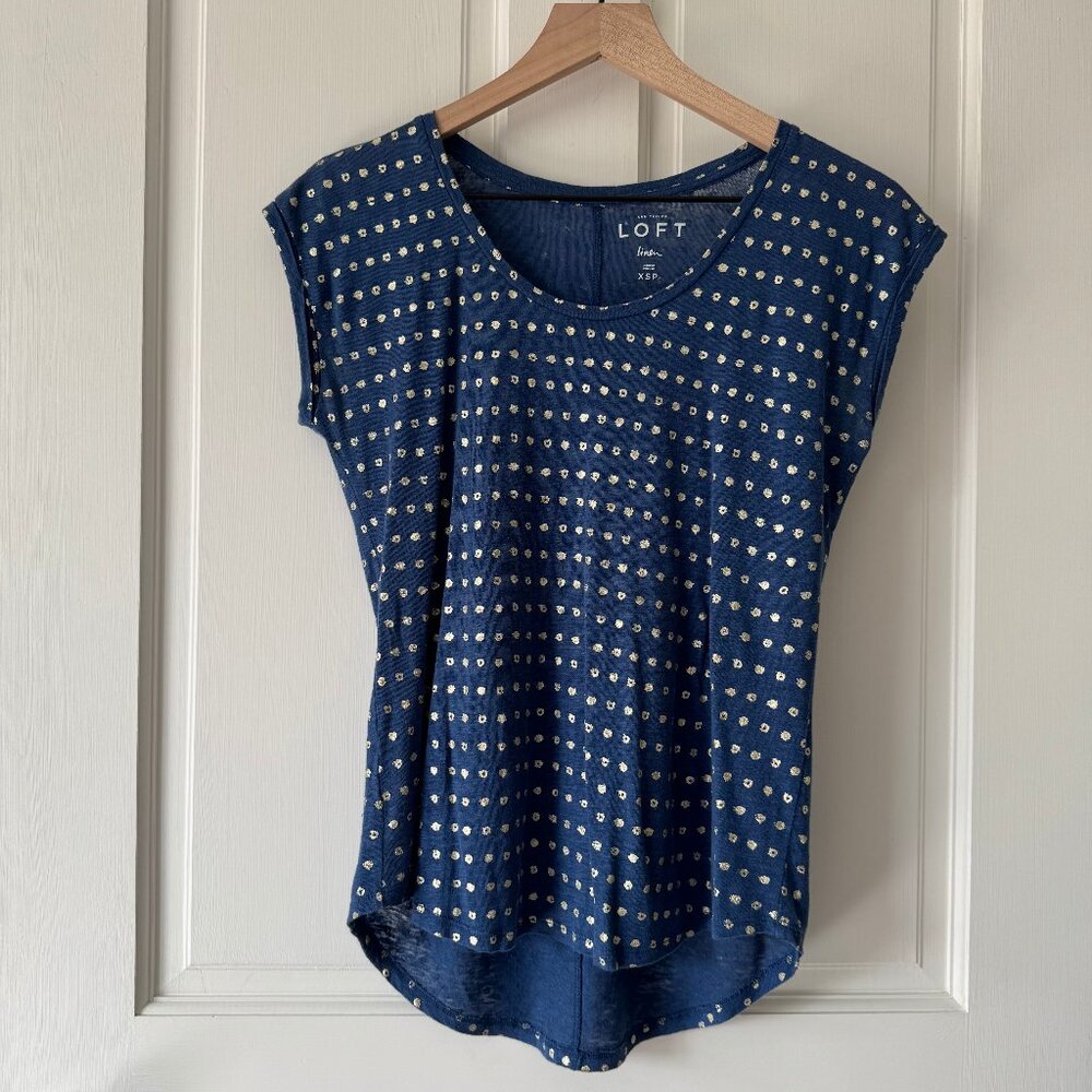Linen Short Sleeve Polka Dot Top